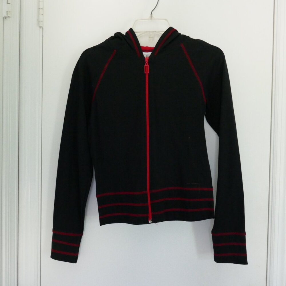 NEW vintage Y2K black fitted hoodie with red zipper and contrast stitching sz S